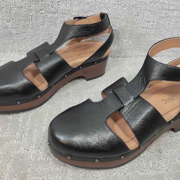 VIONIC Day Faye Womens Size 7 Black Ankle Strap Leather Comfort Fisherman Shoe - Picture 2 of 12